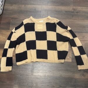 Oversized Checkered Black and Tan Sweater
